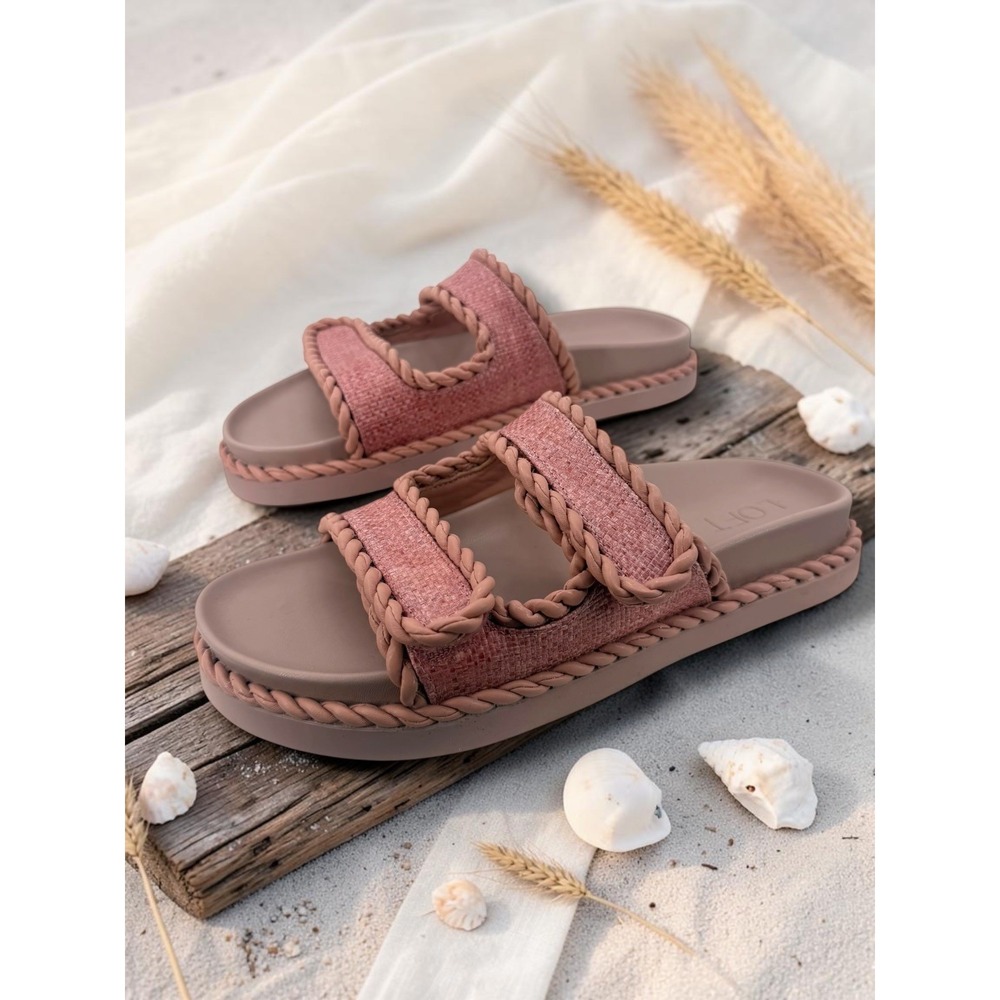 Loft Pink Raffia Braided Rope Platform Slide Sandals‎ 8M - Picture 2 of 7